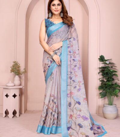elegant daily wear cotton linen saree