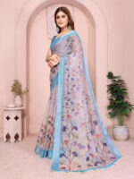 Linen Cotton Saree – Soft Lightweight Floral Design Saree - Image 5