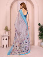 Linen Cotton Saree – Soft Lightweight Floral Design Saree - Image 4