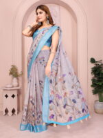 Linen Cotton Saree – Soft Lightweight Floral Design Saree - Image 8