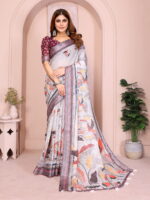 lightweight cotton linen saree with tassels