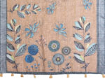 Linen Cotton Saree – Brown Floral Saree with Blue Border - Image 2