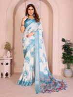 cotton linen saree with multi-pattern pallu