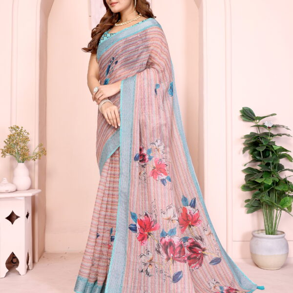 lightweight floral design saree worn by model