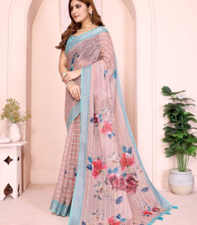 lightweight floral design saree worn by model