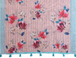 Linen Cotton Saree – Soft Floral Print Saree with Aqua Border - Image 3
