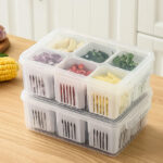 Refrigerator Storage Box 6-Grid – Clear Fridge Organizer & Food Crisper