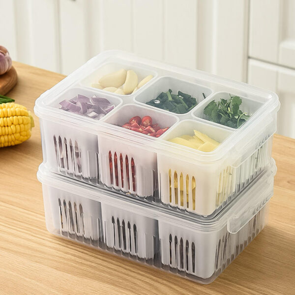 Refrigerator Storage Box 6-Grid – Clear Fridge Organizer & Food Crisper